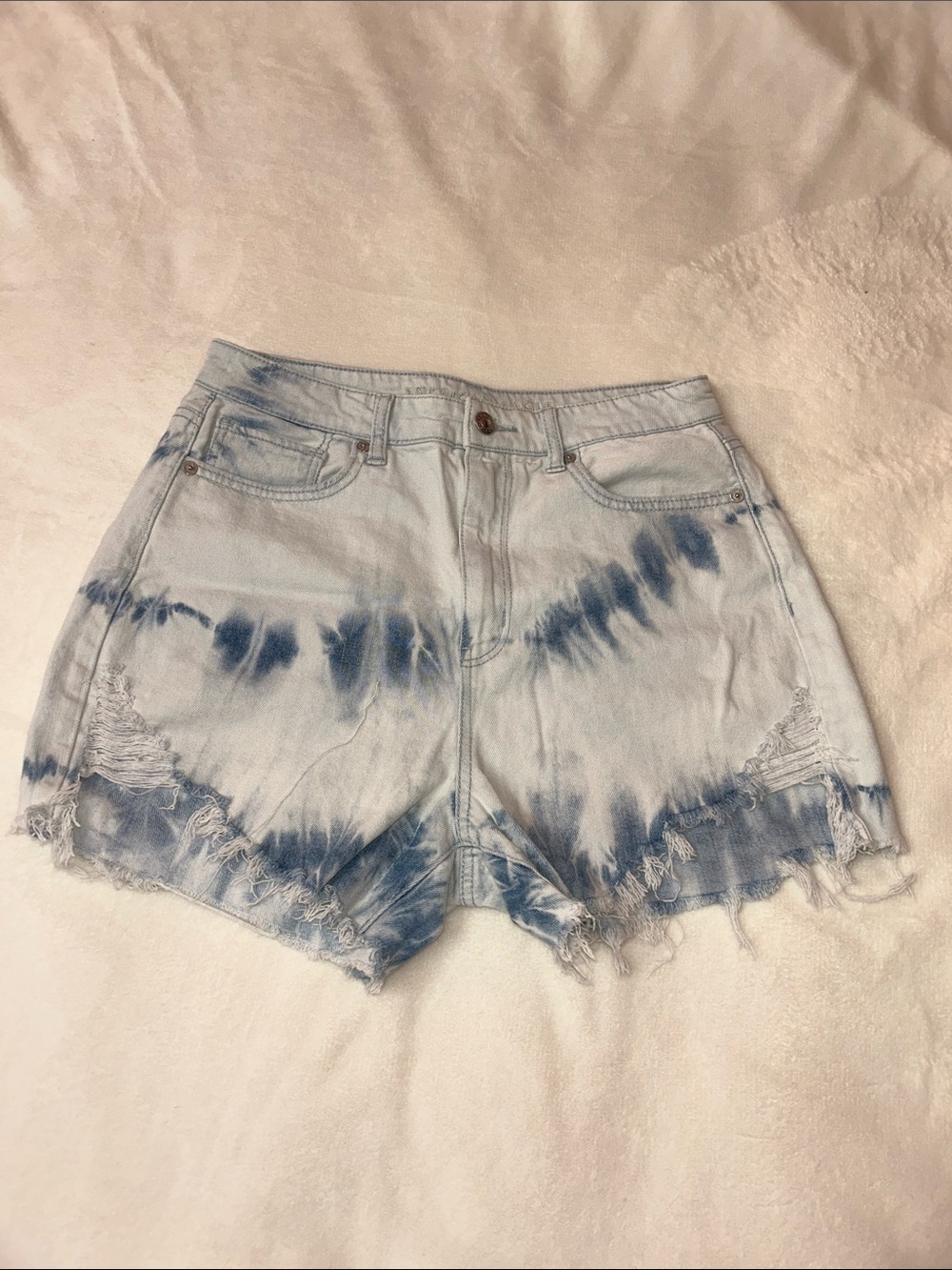 American Eagle Outfitters Light Blue Tie-Dye Distressed Denim Shorts